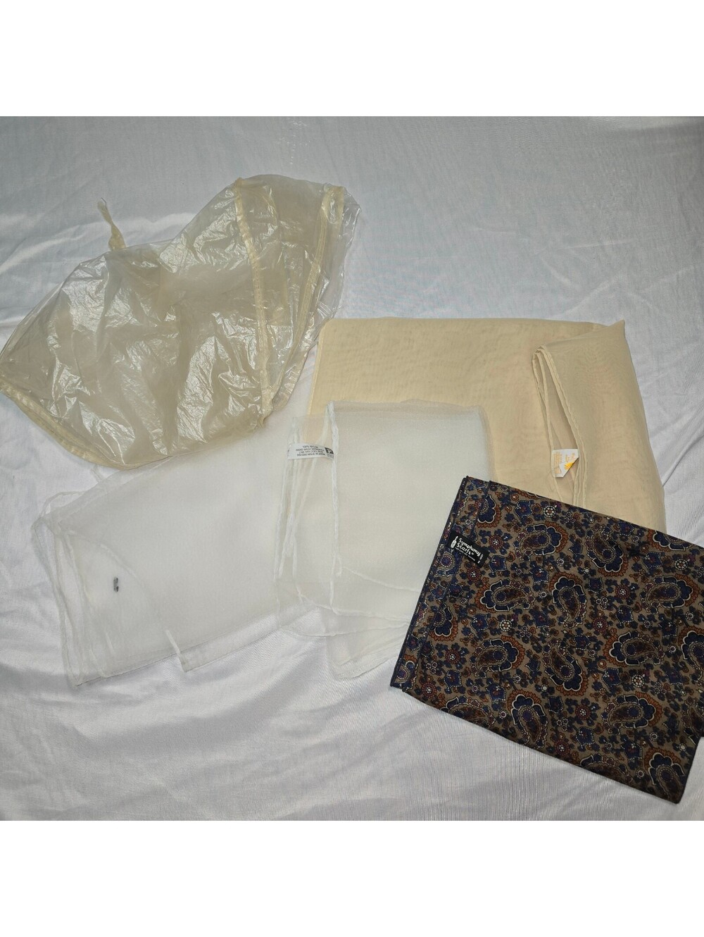 Vintage Scarf Lot & Rain Hood Symphony Paisley Glentex Poly Paris Nylon Japan